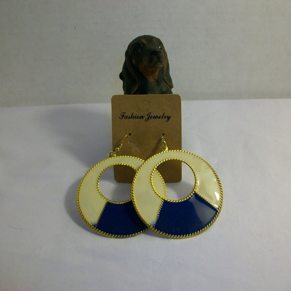 🌞Fashion Jewelry Large Oval White & Blue Earrings